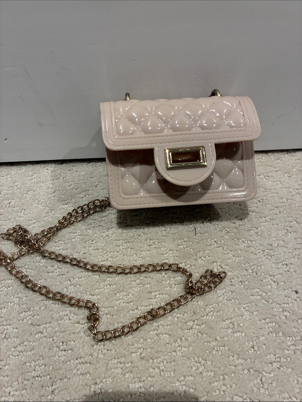 L.A. Express Quilted Jelly Mini Crossbody Shoulder Bag Pink Gold Chain 👵MT